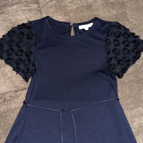 Loft Navy Shaggy Fringe Short Sleeve Knit Dress Size XS - Picture 3 of 8